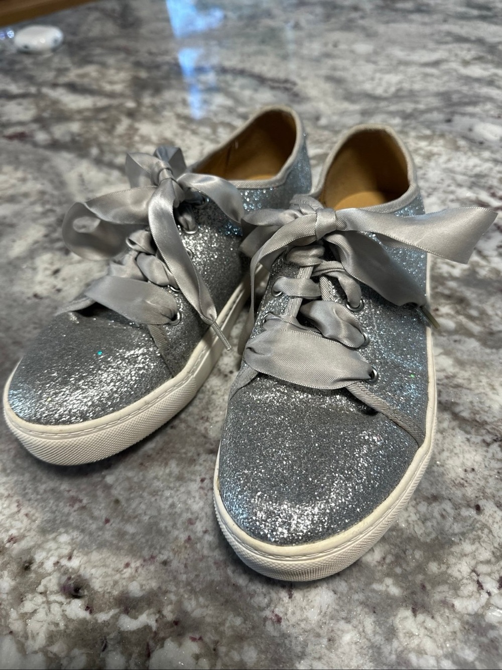Size 7 Silver Glitter Lace-Up Fashion Sneakers - Dirty Laundry